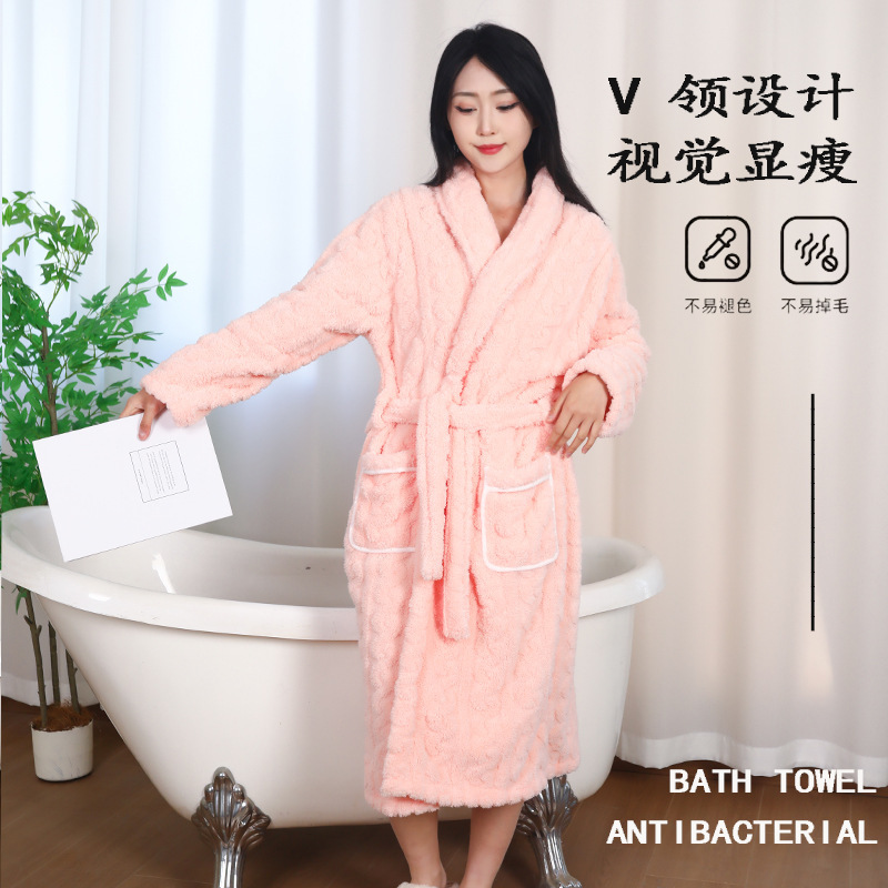 Coral Velvet Bathrobe for Women, Thickened, Soft, Water-Absorbent, Extended Length, Home Wear, Suitable for Adults, Long-Sleeved, High-End Feel Sleepwear Coral Velvet Bathrobe for Women, Thickened, Soft, Water-Absorbent, Extended Length, Home Wear, Suitable for Adults, Long-Sleeved, High-End Feel Sleepwear