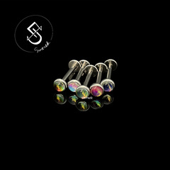 SMTNEK Titanium Steel Inner Rod Reflective Film Gradient Aurora Color Oil-Dipped Lip Ring Earrings Stainless Steel Piercing Jewelry