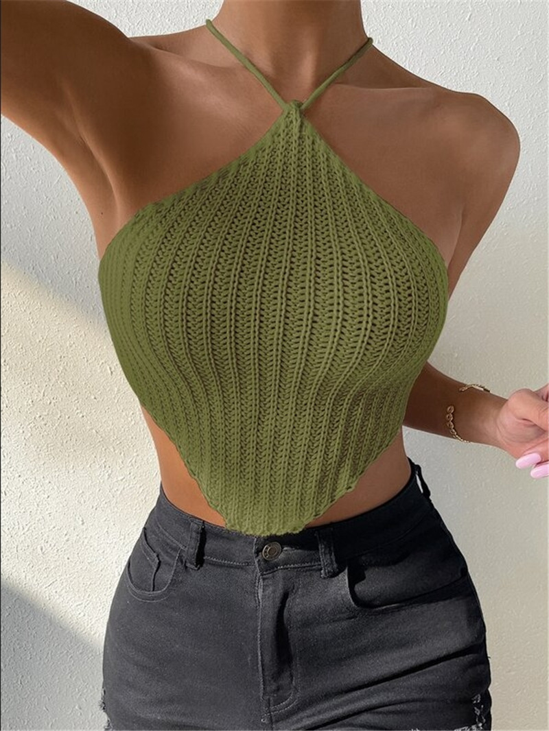 105g Weight Polyester Fabric Type Short Top Length Crop Top Tops Type Holiday, Bar Occasion Halter Neck Neckline Slim Fit Type Solid Color Pattern Summer Season Women's Gender Sexy, Streetwear Style Wholesale Women's Sexy Streetwear Solid Color Tank Tops 10