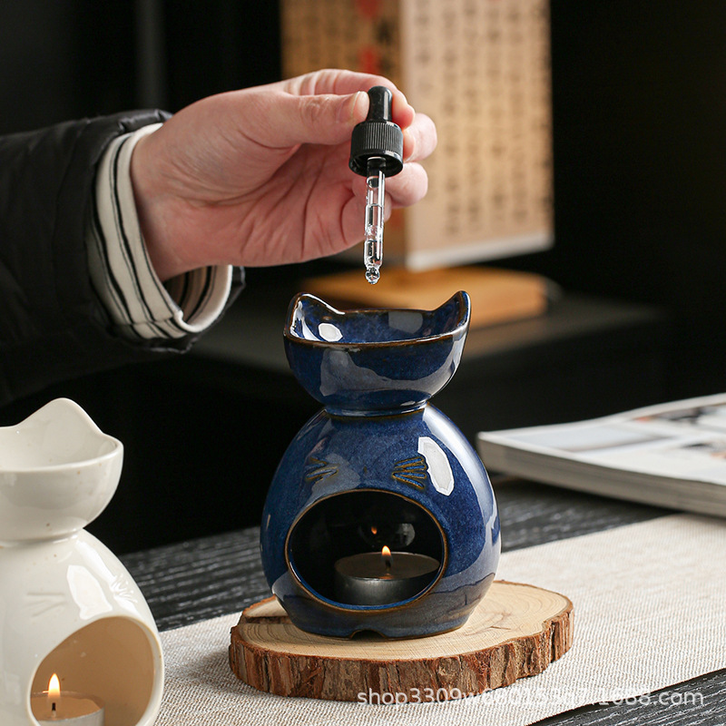 跨境专供陶瓷卡通动物猫香薰炉 香薰精油灯扩散器