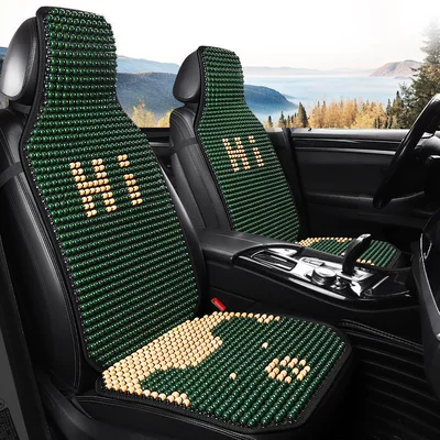Seat cushion, seat cover — Summer Cooling Cushion, Wooden Bead Ventilated - cute-bear-green-1-square-cushion-1-backrest
