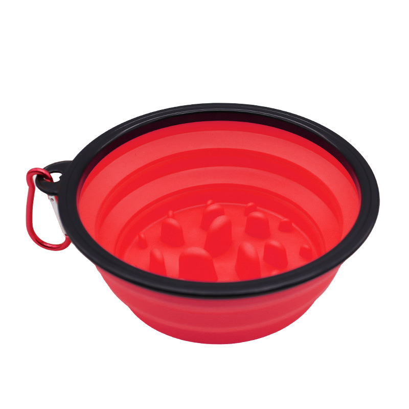 Pet Slow Food Tazón de fuente de silicona plegable perro Slow Food antiestrangulador Slow Food Tazón con mosquetón cuenco portátil para perros para salir