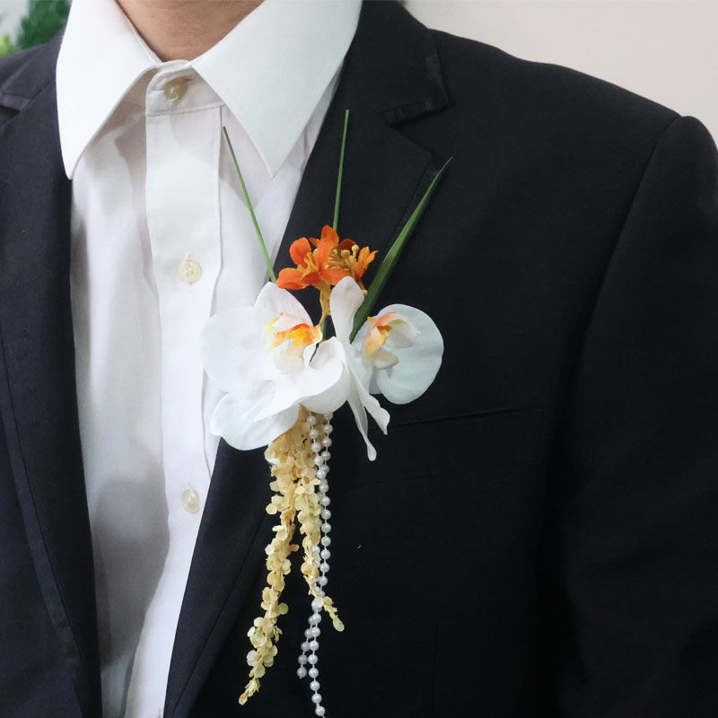韩版婚礼千鸟飞燕蝴蝶兰新郎新娘胸花高级感森系仙气别针襟花|undefined