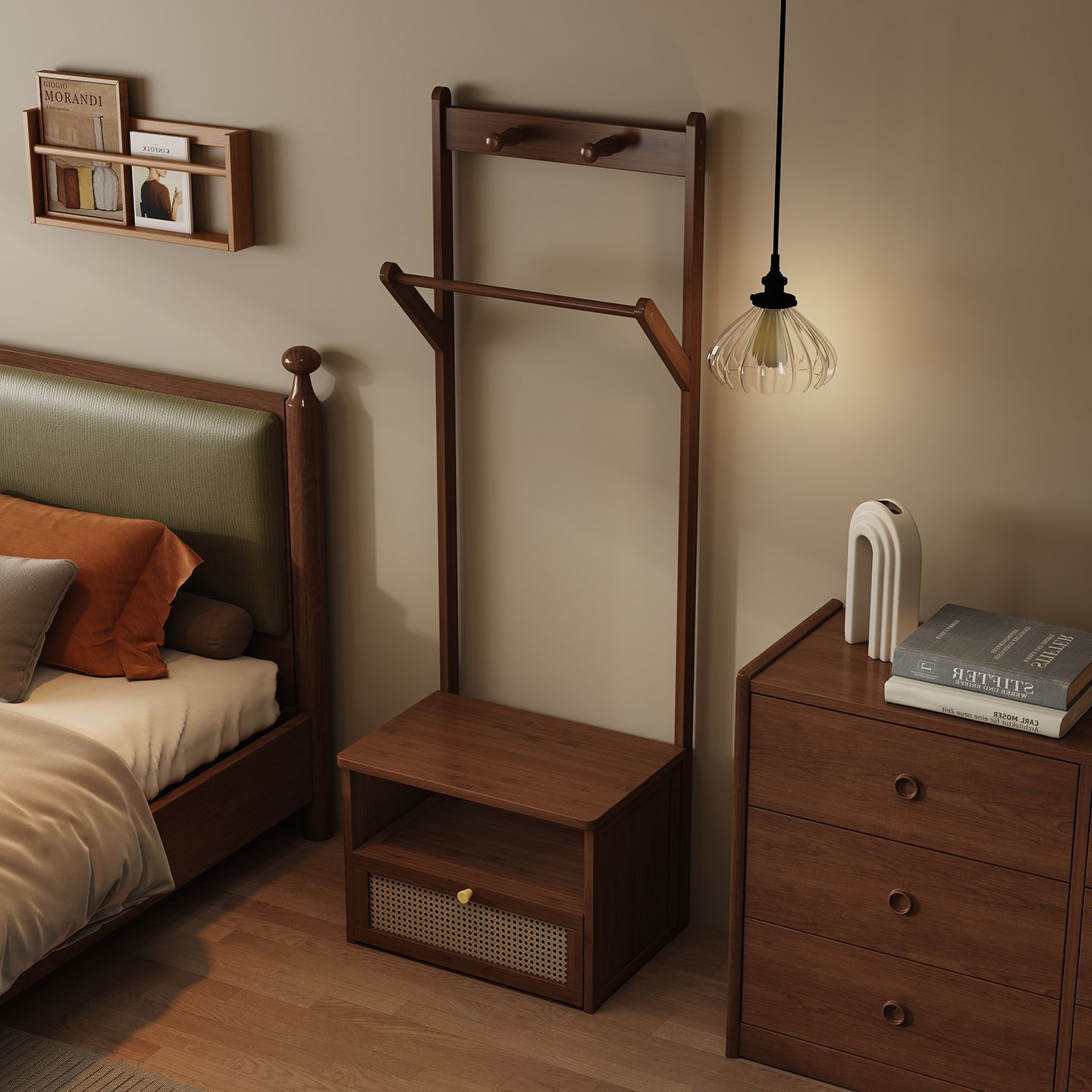 Bedside Table Clothes Rack Household Integrated Bedroom Bedside Clothes Rack Floor-Standing Vertical Coat Rack Clothes Storage Rack