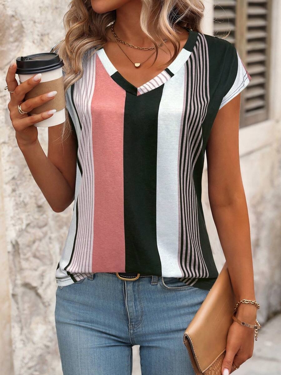Impresión digital transfronteriza 3D de cuello en V de manga corta de moda de verano camiseta europea y americana transpirable microblastos camisas casuales