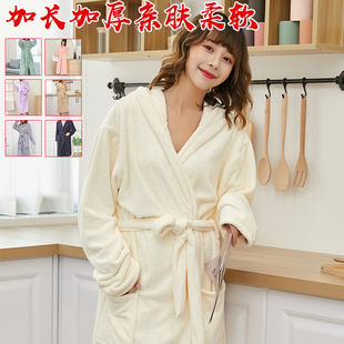 Coral Velvet Bathrobe Plus Velvet Thickening Mid-Length High-End Bathrobe Cotton Pajamas Adult Bathing Nightgown Wholesale Bathrobe