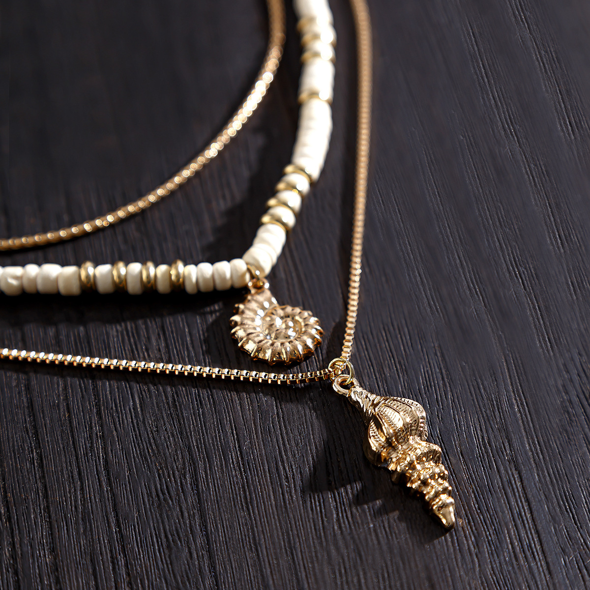 Men's Gender Hip-Hop Conch Alloy Iron Plating Men's Three Layer Necklace