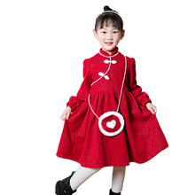 温暖中国年女童旗袍加绒连衣裙冬季拜年服中国风新年装过年衣服儿