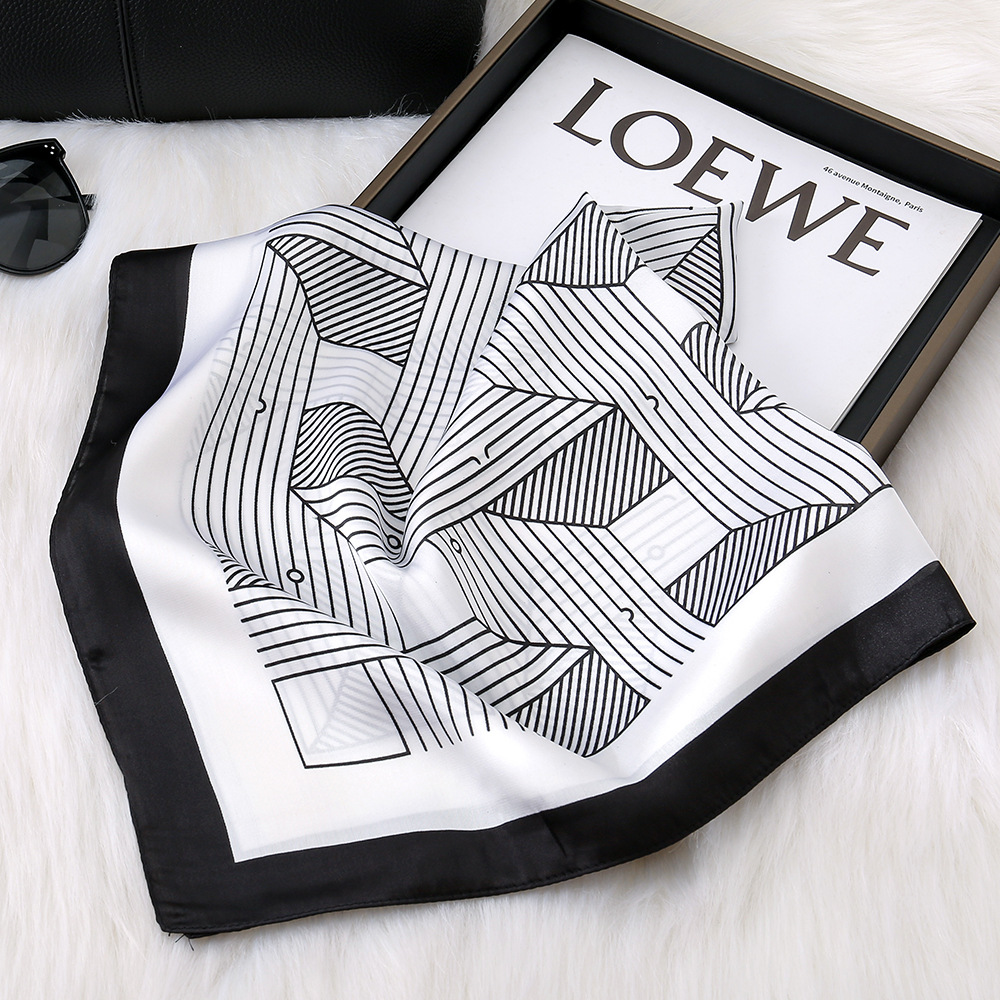 Historias de Shanghai modernas simples e irregulares rayas de empalme 70 bufandas de seda impresa bufandas profesionales bufandas cuadradas
