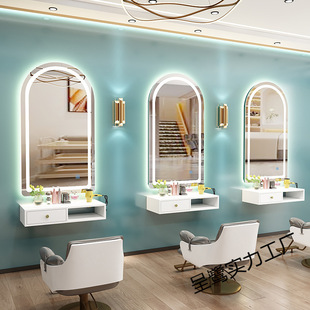 Trendy Hairdressing Mirror Table for Hair Salon, Hairdressing Mirror with Light, Single-Sided Simple Integrated Mirror