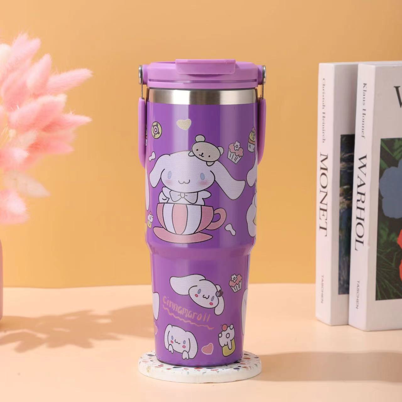 Cross-border 30oz doble boca doble bebida taza de mano patrón de dibujos animados de alto valor 304 taza de acero inoxidable portátil