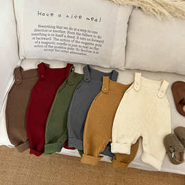 韩版婴儿连体衣秋冬男女宝宝针织百搭背带裤婴幼童毛线长裤爬服潮