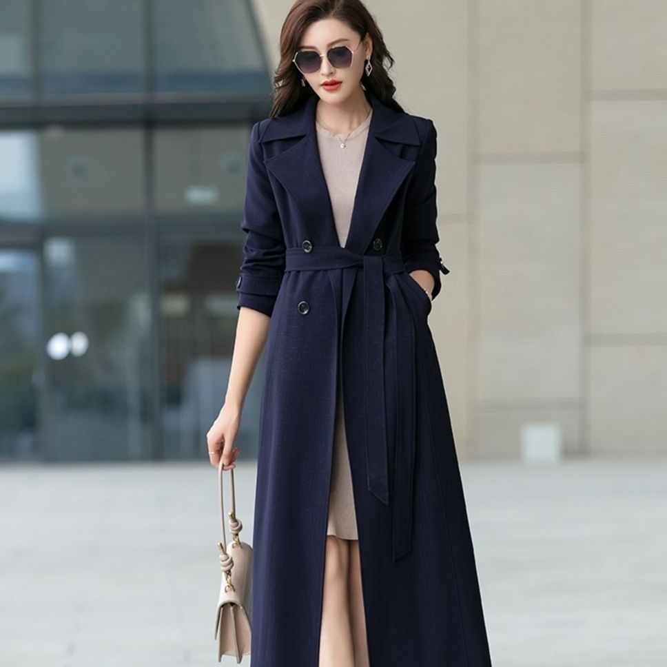 High-end popular British windbreaker women's 2025 new spring and autumn black temperament fashion simple long knee coat