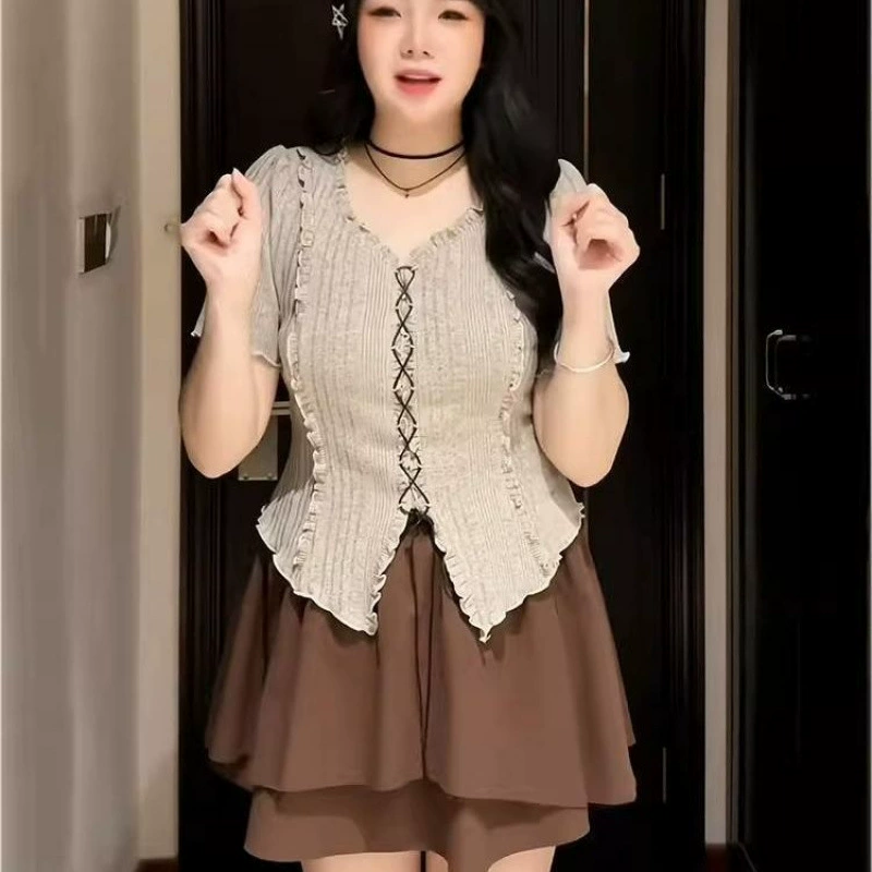 Летний комплект юбка и топ, для женщин plus size, с коротким рукавом, размеры M–4XL
