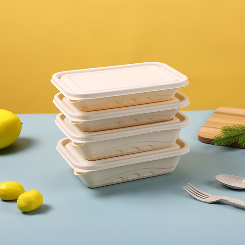 Disposable cornstarch lunch box, rectangular bento rice box, eco-friendly and biodegradable, partitioned takeout packing box, soup bowl
