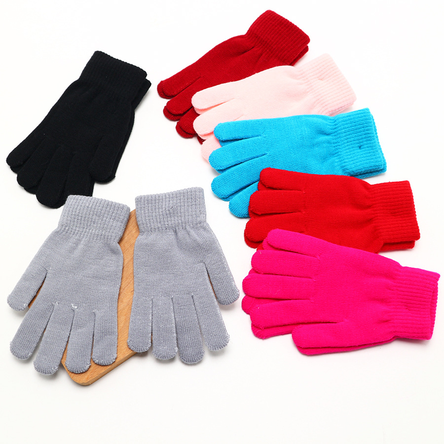 Autumn and winter short thick men's and women's five-finger gloves knitted wool labor protection solid color warm plus velvet gloves wholesale