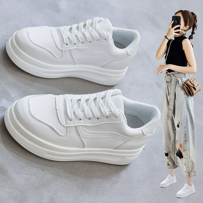 Женская обувь с увеличенной внутренней высотой на 8 см, маленькая белая толстая подошва, 6 см, Спортивная повседневная обувь в Корейском стиле, универсальная 31323334 весна, осень и зима