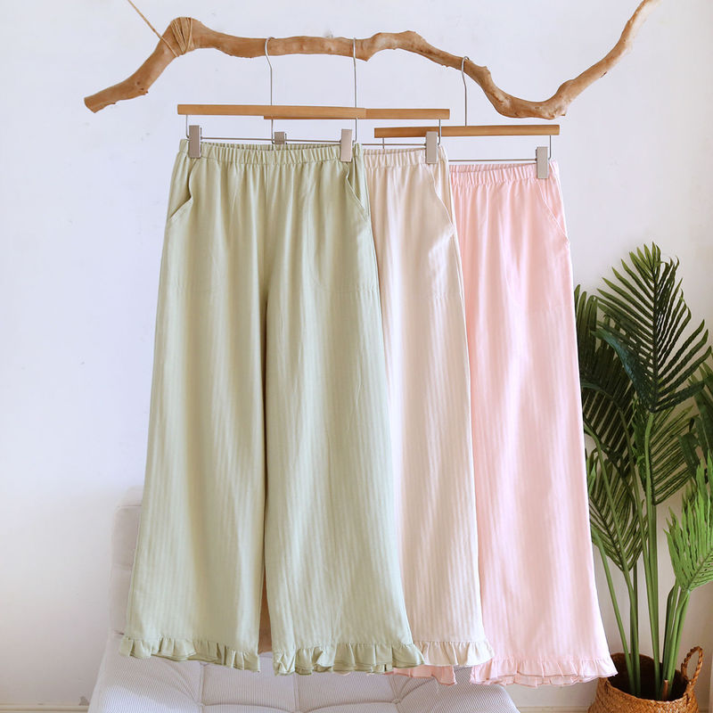 Lace-Trimmed Pure Cotton Straight-Leg Long Pants for Women, Pure Cotton Home Pants, Sleep Pants, Suitable for Spring, Autumn, and Summer, Can Be Worn Outside Lace-Trimmed Pure Cotton Straight-Leg Long Pants for Women, Pure Cotton Home Pants, Sleep Pants, Suitable for Spring, Autumn, and Summer, Can Be Worn Outside