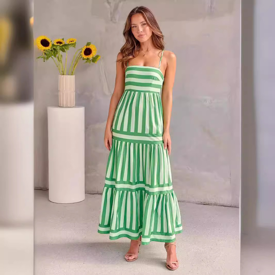 Women's Clothing new women's clothing positioning printing suspenders backless pocket large swing dress female_mkmklike.com