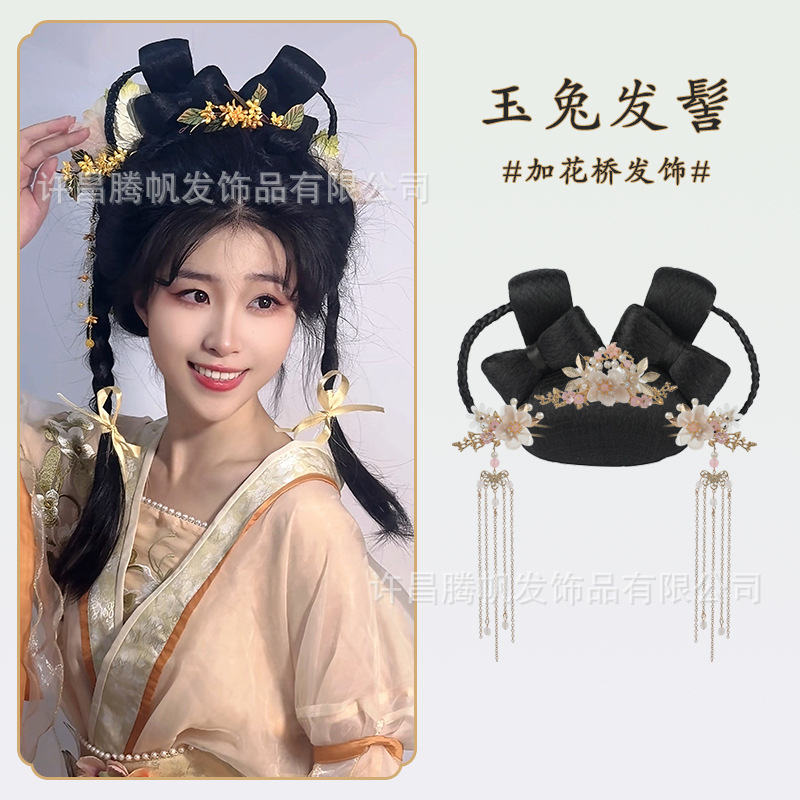 옥토끼 번 + 꽃다리 헤어 액세서리 한 쌍