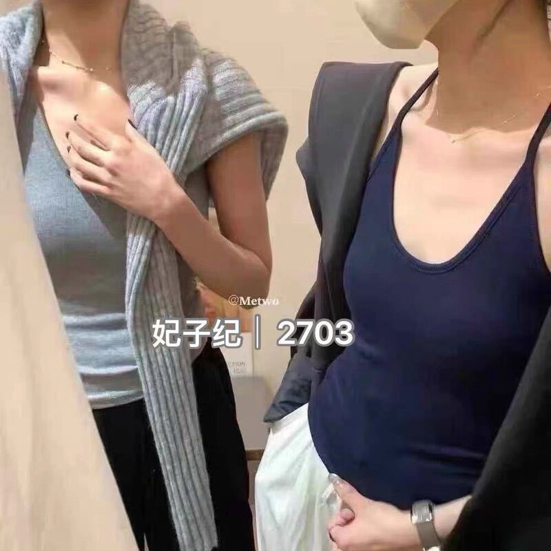 2703秋冬磨毛挂脖工字背心带胸垫修身美背 热辣美式百搭吊带上衣|undefined