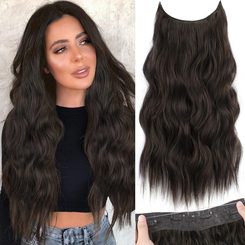 European and American wig fishing line wig piece European and American wig water ripple long curly hair WireHair invisible line hair extension piece