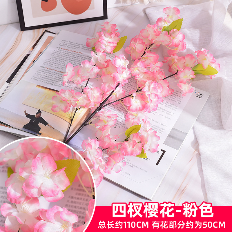 Simulación de flores de cerezo flor de plástico decoración flor falsa caña ingeniería paisajística al por mayor cifrado árbol de cerezo flores de seda de techo artificial