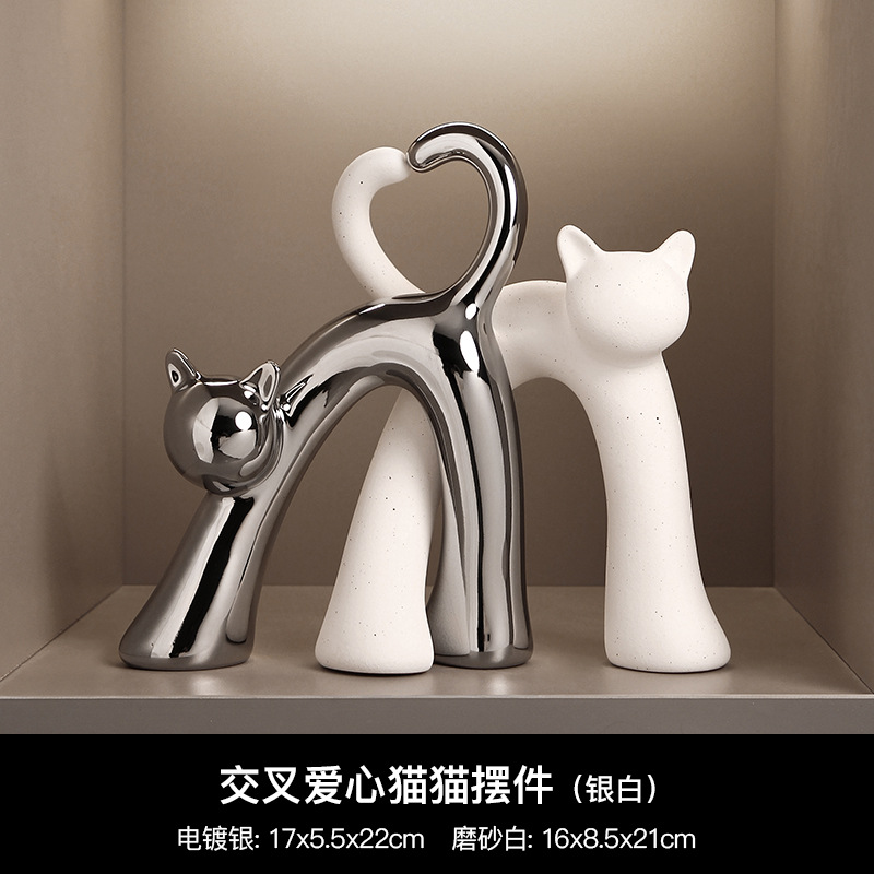 사랑 고양이 장식품 실버 도금