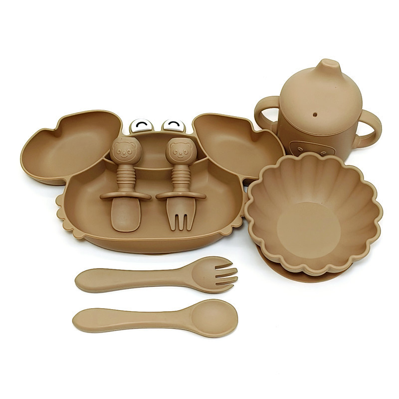 Plato de comedor para bebés tipo ventosa para bebés cubiertos para niños tazón especial para comer cucharas tazas conjunto completo de plato de partición de silicona tazón de alimentos suplementarios