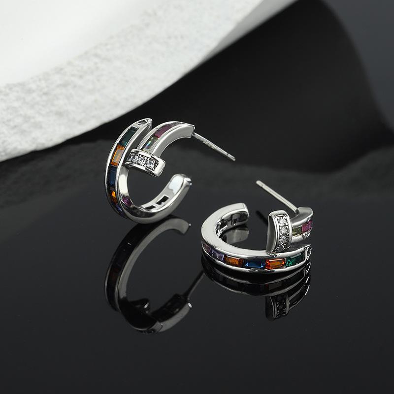 Pendientes C coloridos circonita, diseño creativo, estilo europeo/americano