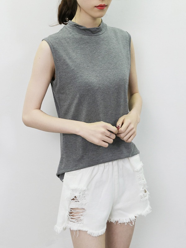 モーダルのキャミソール女性の夏の袖なしの半高襟のボトムシャツ