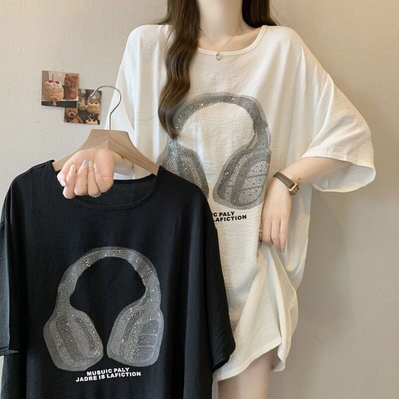 Plus-Size Wrinkled Ice Silk Heavy-Duty Versatile Short-Sleeve T-Shirt for Women, Summer 2025 New Style, Loose Fit, Slimming Top for Plus-Size Women