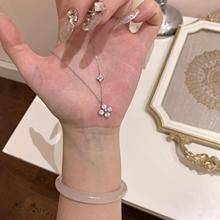 花之恋通体S925纯银超闪锆石小花项链轻奢质感高碳钻锁骨链百搭女