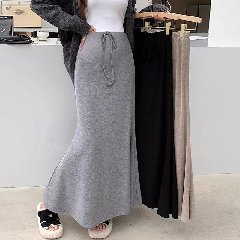 Maternity American Style Vintage Solid Color Slim-Fit Knitted Skirt Women's Autumn New Style Dipper Comfortable Hip Fishtail Skirt