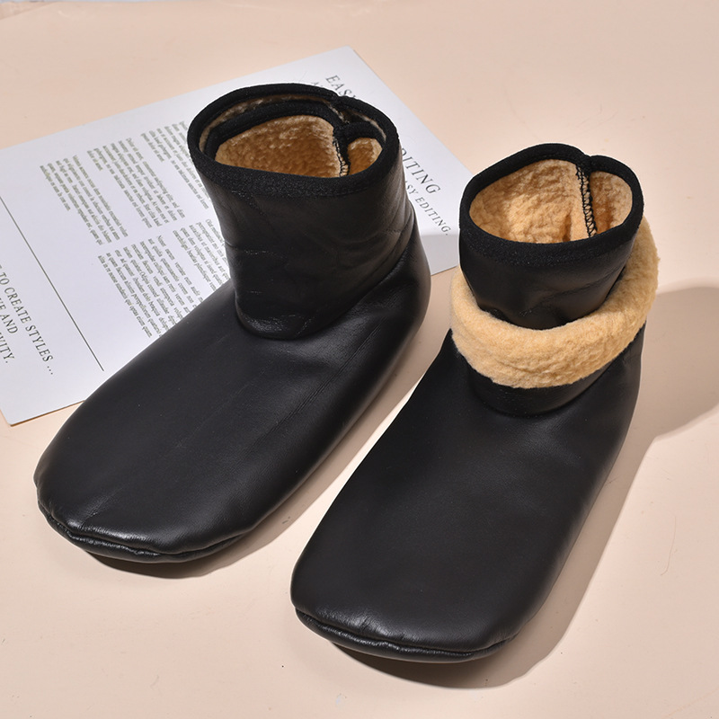 Autumn and Winter Adult fleece-lined Thickened Leather Waterproof Floor Socks Men's and Women's High-tube Warm Leather Boots Indoor Non-slip Socks