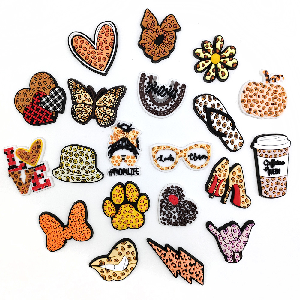 1 Piece Quantity Heart Shape Bow Knot Leopard Shoe Accessories PVC Self-adhesive All Seasons Shoe Buckle