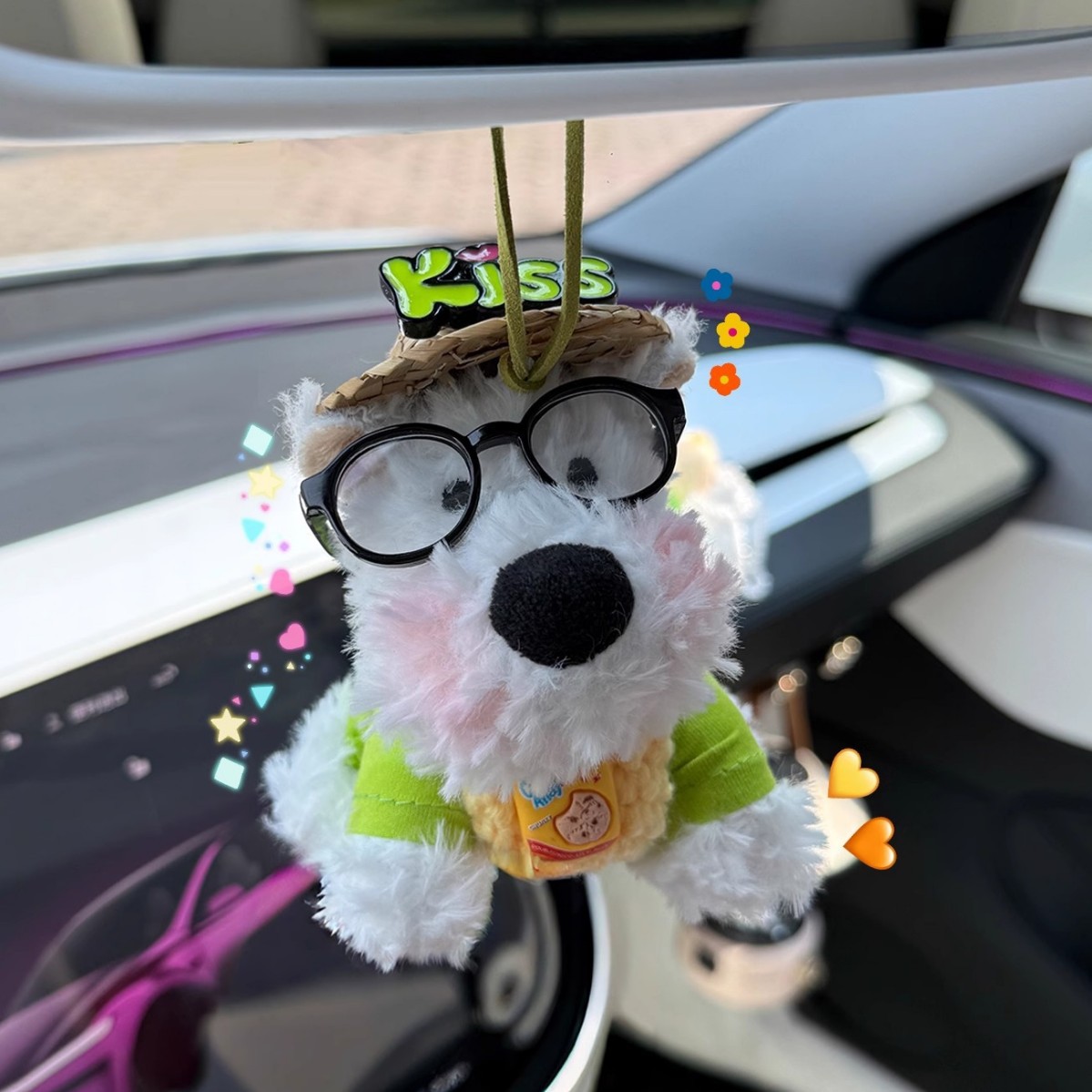 Adorable West Highland coches pegatados cachorro amor peluche coche colgante muñeca regalo de cumpleaños mujer