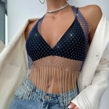 亚马逊欧美外贸跨境速卖通夏季女夜店网格闪钻流苏吊带背心YX1079