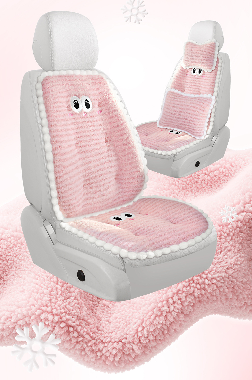 New plush car seat cushions, seat covers, and pillows for car seats