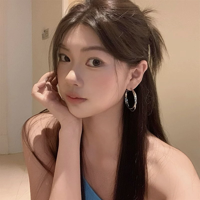 金属双层圈圈耳环女轻奢高级感气质大耳圈圆圈耳钉素圈耳饰耳扣|undefined