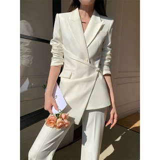 白色西装套装女2026春秋洋气设计感不规则职业气质高端西服两件套