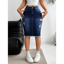 W 75627 Ripped denim hip skirt �ƶ�ţ�а���ȹ�羳����ͨ