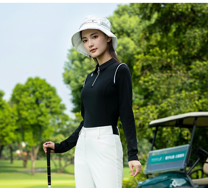 Áo polo dài tay nữ golf PGM mùa thu đông, chất liệu chải nhẹ, phối dây kéo và vai bay có gân — Áo đen [chải nhẹ/dây kéo tình yêu/vai bay có gân] YF837 chi tiết 17