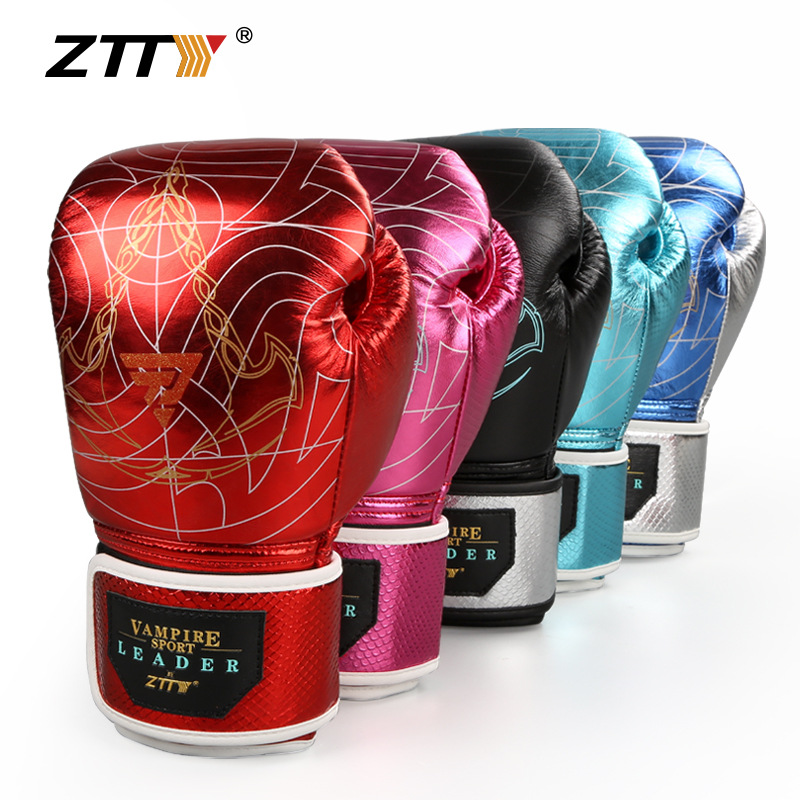 ZTTY guantes de boxeo de cuero brillante Correa Sanda lucha adulto masculino y femenino entrenamiento profesional guantes de boxeo tailandés fábrica al por mayor