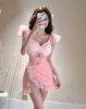 Drawstring plaid patchwork dress for women's nightclubs， work clothes， waistband irregular skirt