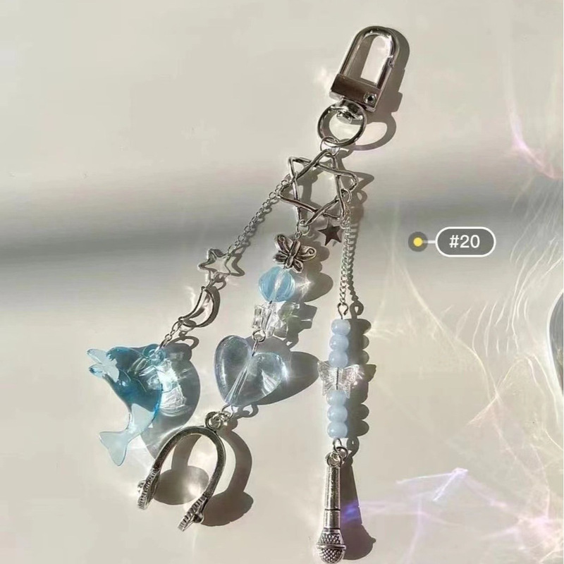 [Music Dolphin Singing] Beaded Pendant Mobile Phone Chain Card Album Hanging Buckle Guben Chain Little Dolphin Music Keychain