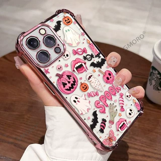 跨境爆款万圣节粉色幽灵南瓜手机壳iPhone17电镀透明苹果16保护套