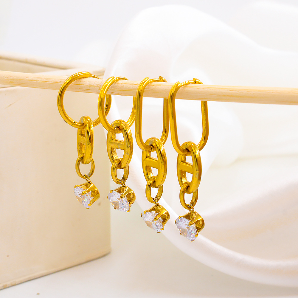 Fashion Geometric Stainless Steel Gold Plated Zircon Drop Earrings 1 Pair display picture 3