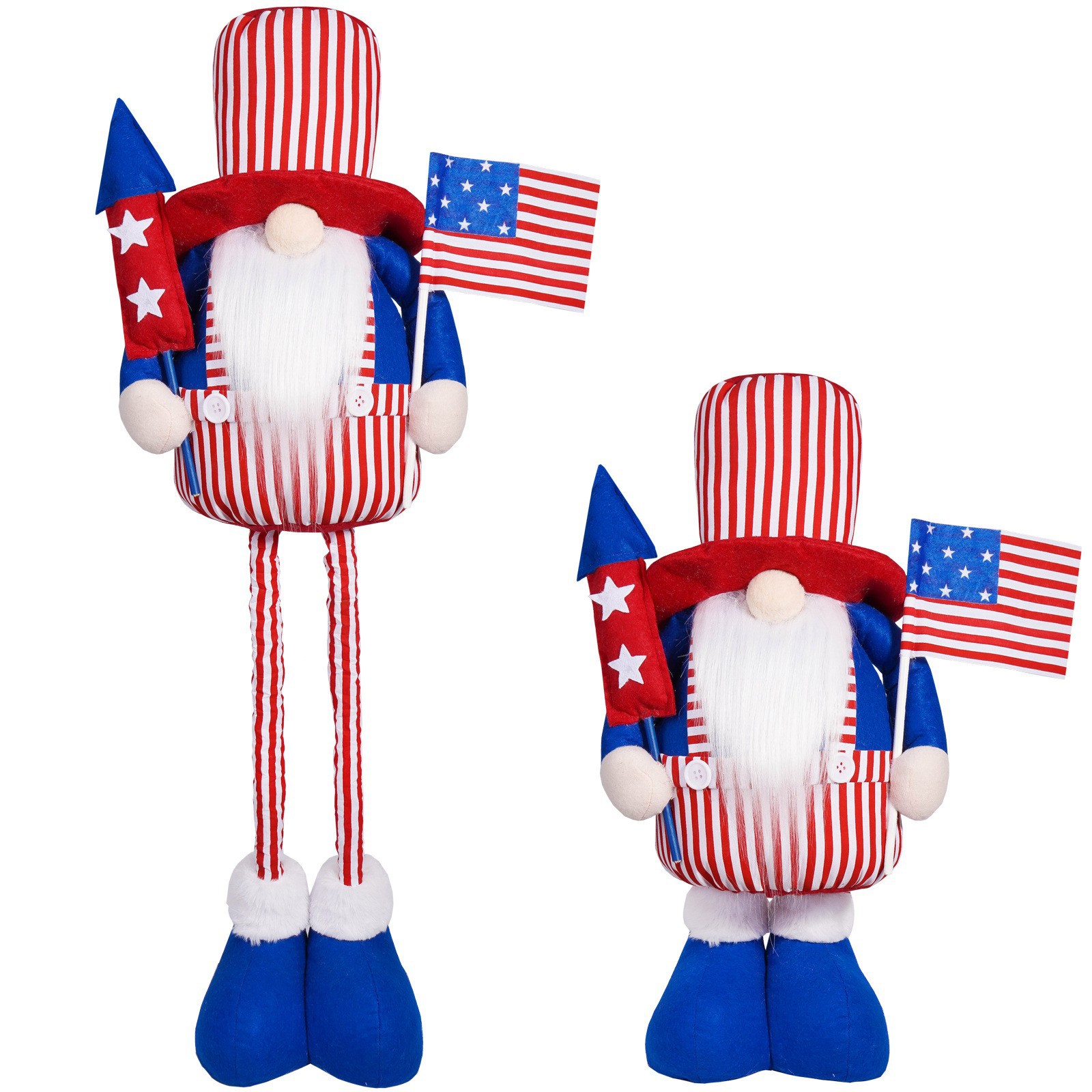 Día de la Independencia transfronterizo bandera de Estados Unidos muñeca sin cara de pie retráctil muñeca enana decoración