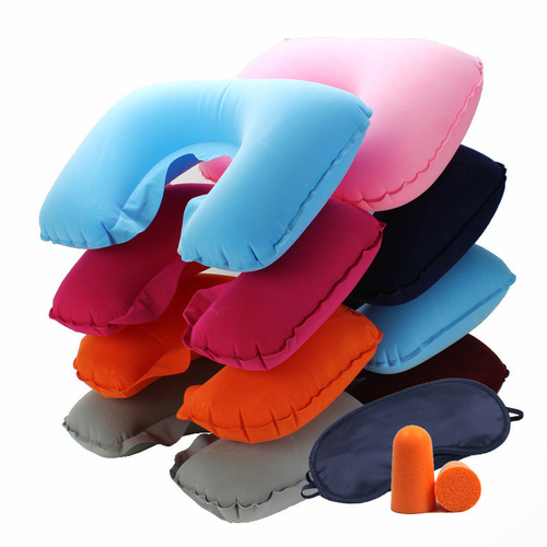 Inflatable pillow U-shaped U-shaped pillow outdoor travel tourism three treasures PVC flocking camping plane pillow 